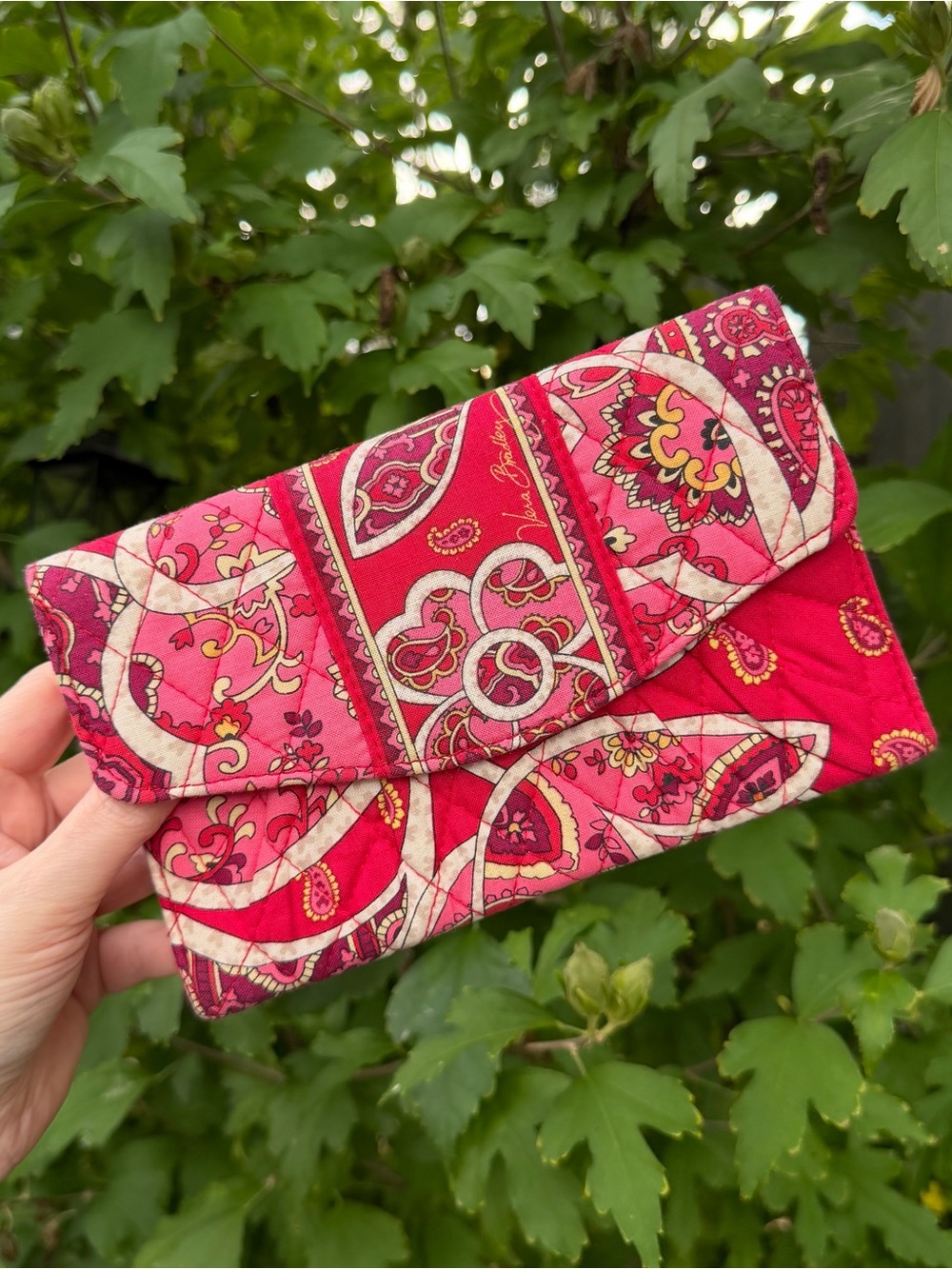 Vera Bradley Rosy Posies Pink Trifold Floral Paisley Quilted Wallet - No Strap
